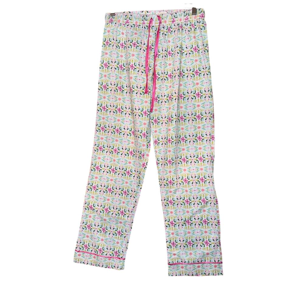 Iza pearl 100% cotton white pink pattern drawstring sleep pants pajama medium US
